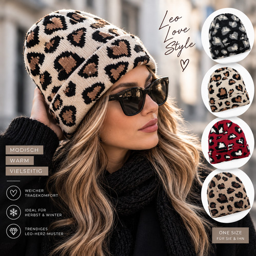 Damen beanie mütze leo - damen, herz